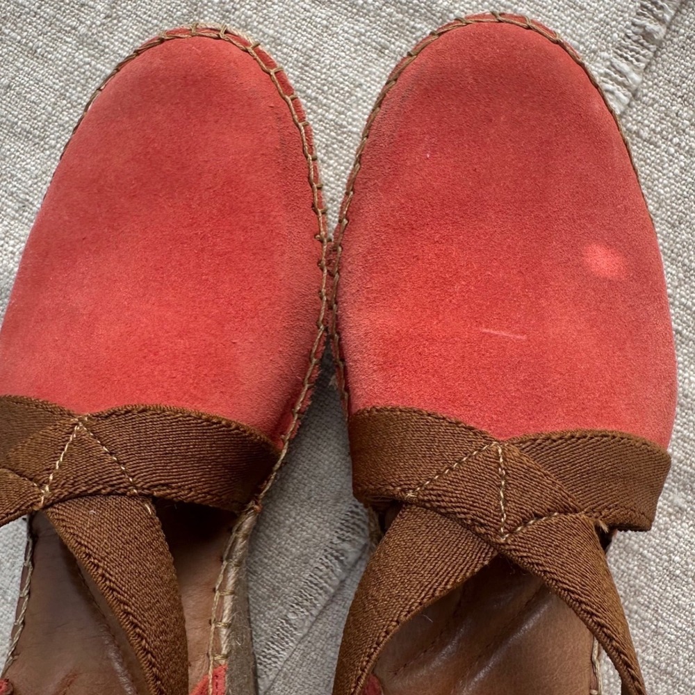 Born Drilles Burnt Orange Suede Espadrille Wedge Sandals Brown Elastic Straps 9 - Picture 6 of 11